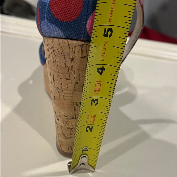 LK Bennett Linette Navy and Pink Patterned Wedge Sandals - Picture 9 of 10